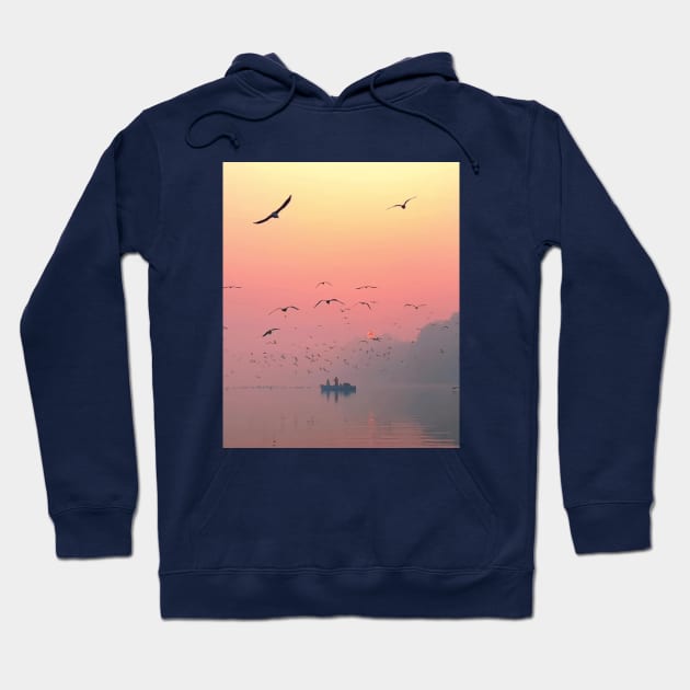 birds flying over body of water Hoodie by DREAMBIGSHIRTS